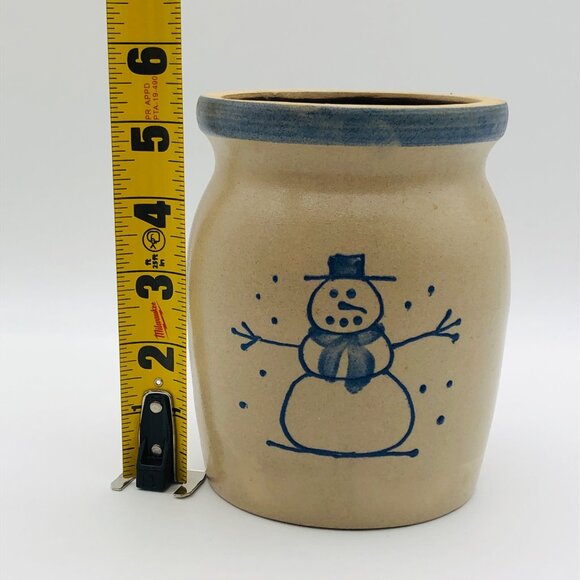 Vintage BBP Crock with Snowman 5.5" Tall Country Farmhouse Blue - Picture 3 of 8